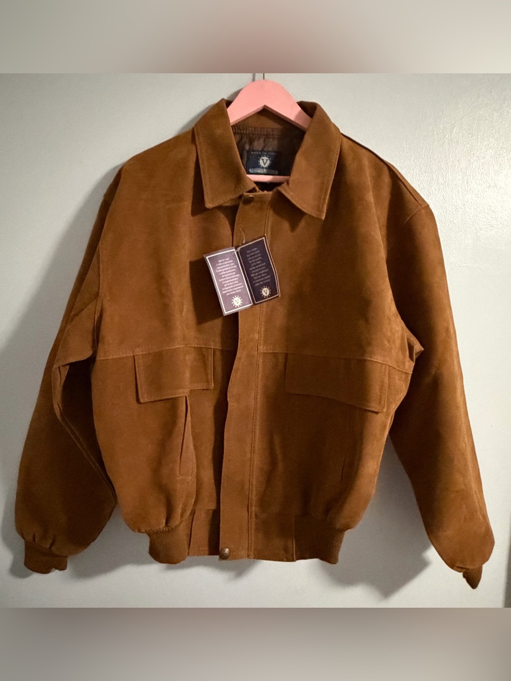 Men's Brown Suede Bomber Jacket - oversized Classic Workwear Style
